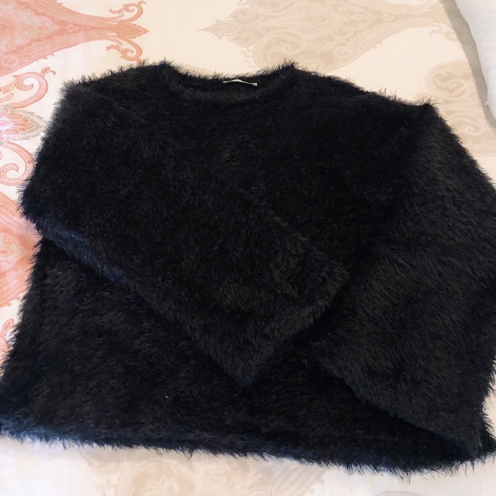 ZARA Black Faux Fur Sweatshirt